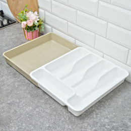 Лоток для столовых приборов раздвижной белый/латте