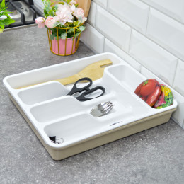 Лоток для столовых приборов раздвижной белый/латте