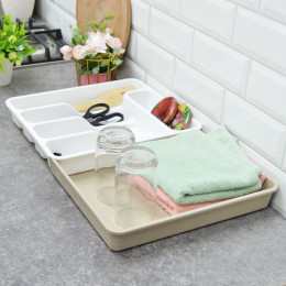 Лоток для столовых приборов раздвижной белый/латте