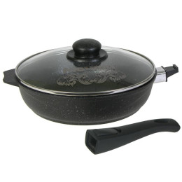 Сковорода 24см Гранит star со съемной ручкой и стеклянной крышкой