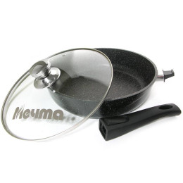 Сковорода 28см Гранит black со съемной ручкой и стеклянной крышкой