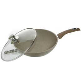 Сковорода ВОК 28см Гранит brown с несъемной ручкой и стеклянной крышкой