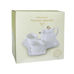 Чайный набор 3 предмета чайник 650мл, 2 кружки 240мл на подставке "Снежная королева" квадрат