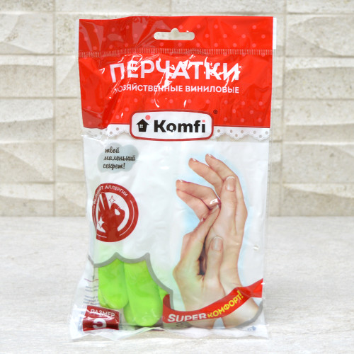 Перчатки хозяйственные ПВХ S микс цветов Komfi