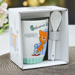 Кружка бочка 340мл с ложкой Бабушкина