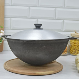 Казан 8л чугунный с крышкой, круглое дно, BARAKA Узбекистан