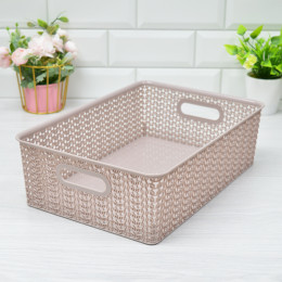 Корзина 7,5л с крышкой "Вязь" розовый нюд