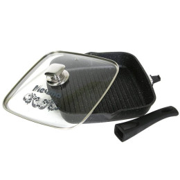 Сковорода гриль 28*28см Гранит black со съемной ручкой и стеклянной крышкой