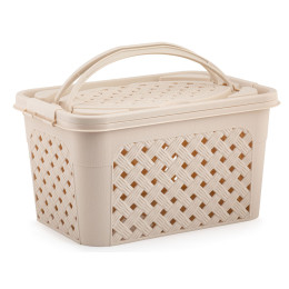 Контейнер 15л Плетенка люкс прямоугольный с крышкой бежевый