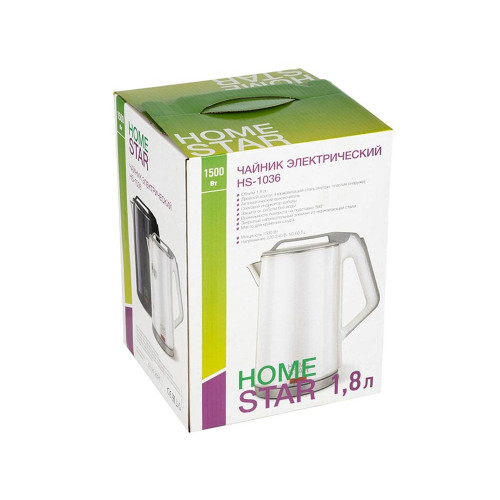 Чайник электрический 1,8л Homestar HS-1036 белый, двойной корпус