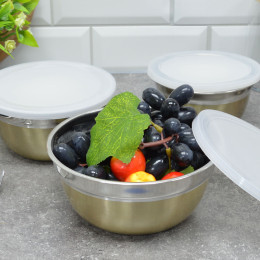 Набор мисок 3 предмета с крышками МВ 29217-2 бронзовый