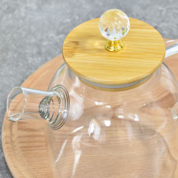 Чайник заварочный 1,2л стеклянный с бамбуковой крышкой LR