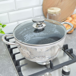 Кастрюля 4,04л с мраморным антипригарным покрытием Antique grey WR-6012
