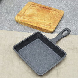 Сковорода 12,5*10,6см чугунная с деревянной подставкой МВ 26797