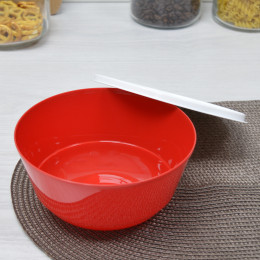 Миска 1л "Bergamo" с крышкой с декором красный