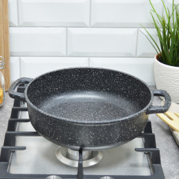 Жаровня 24см крышка с силиконовым ободком и ручкой "Гранит" тм Традиция