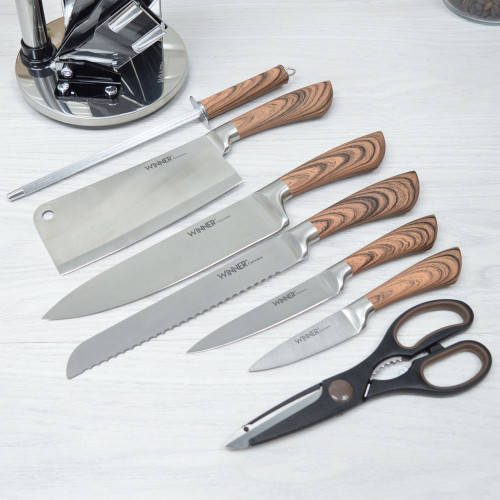 Набор ножей 8 предметов нержавеющая сталь на акриловой подставке WR-7352