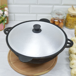 Казан 12л чугунный с крышкой, круглое дно, BARAKA Узбекистан