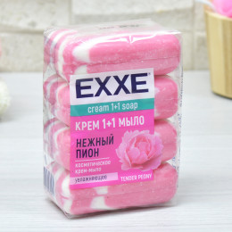 Крем-мыло EXXE 1+1 "Нежный пион" 4шт*90г розовое полосатое