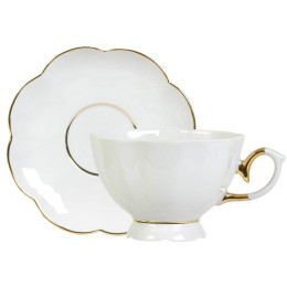 Чайная пара 250мл форма Елена Белая с золотом тонкостенная
