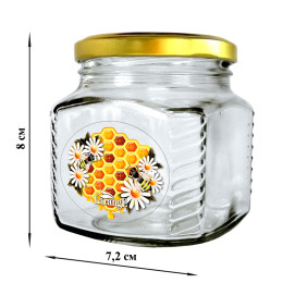 Банка для хранения стекло кубик 250 мл с металлической крышкой Пчёлы на сотах с ромашками 626-2283