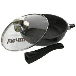 Сковорода 24см Гранит black со съемной ручкой и стеклянной крышкой