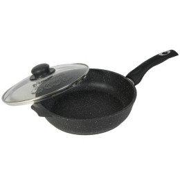 Сковорода 22см Гранит black с несъемной ручкой и стеклянной крышкой