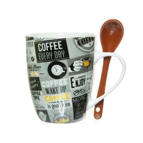 Кружка бочка 340мл с ложкой Кофе-Coffee