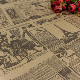 Бумага крафт цветочная "Газета" 70см*10м
