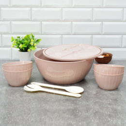 Набор салатников 5шт 4*0,6л, 1*5л с приборами Sugar&Spice Vanilla латте