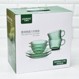 Столовый набор 6 предметов из зеленого стекла 27029