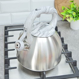 Чайник 2,5л со свистком нержавеющая сталь ручка под серое дерево soft-touch TM Appetite