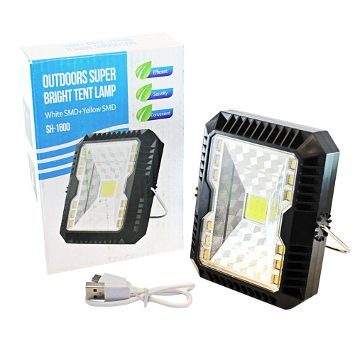 Фонарь кемпинговый аккумуляторный SH-1600 1LED+16LED, USB+солн.бат.