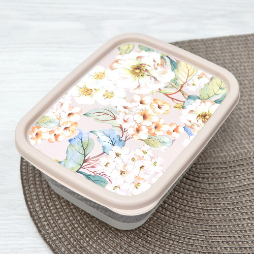 Контейнер для продуктов 0,85л прямоугольный с декором бежевый