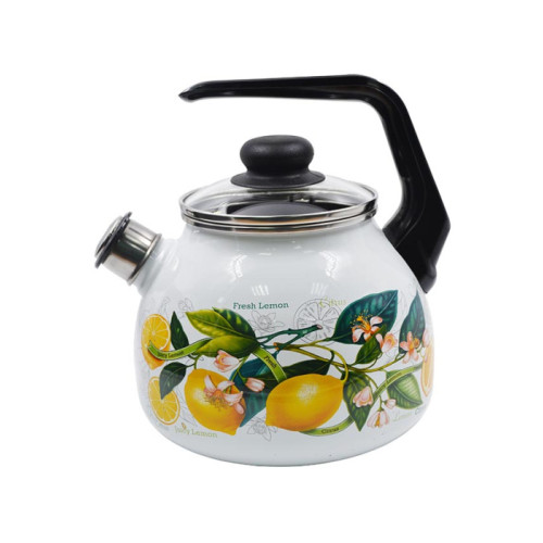 Чайник сферический со свистком 3л Лимоны в цвету белоснежный 4с209я