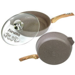 Сковорода 22см Гранит brown с несъемной ручкой и стеклянной крышкой