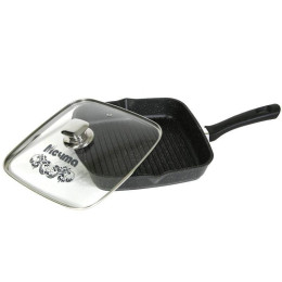 Сковорода гриль 24*24см Гранит black с несъемной ручкой и стеклянной крышкой