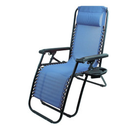 Кресло-шезлонг складное "Люкс" голубое с подставкой CHO-137-14