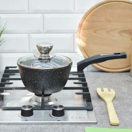 Ковш 1,2л Гранит black с несъемной ручкой и стеклянной крышкой