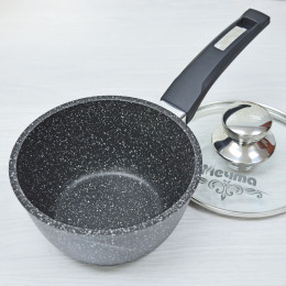 Ковш 1,2л Гранит black с несъемной ручкой и стеклянной крышкой