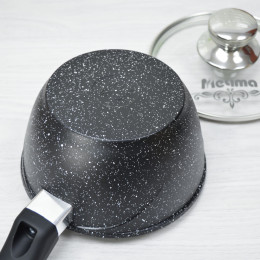 Ковш 1,2л Гранит black с несъемной ручкой и стеклянной крышкой