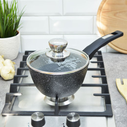 Ковш 1,2л Гранит black с несъемной ручкой и стеклянной крышкой