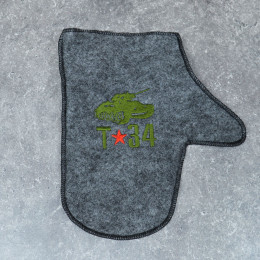 Рукавица для бани из серого войлока "Т-34" тм "Бацькина баня"