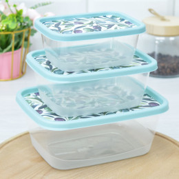 Комплект контейнеров для продуктов 3шт 0,5л; 0,85л; 1,5л, прямоугольные с декором зеленый