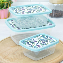 Комплект контейнеров для продуктов 3шт 0,5л; 0,85л; 1,5л, прямоугольные с декором зеленый