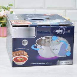 Кастрюля 3,4л нерж, капсульное дно Barton Steel коричневые ручки