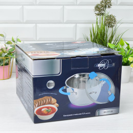 Кастрюля 5,5л нерж, капсульное дно Barton Steel коричневые ручки