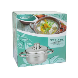 Кастрюля 1л нержавеющая сталь Гретта с металлической крышкой, индукция