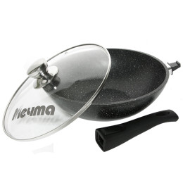 Сковорода ВОК 28см Гранит star с съемной ручкой и стеклянной крышкой