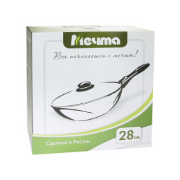 Сковорода ВОК 28см Гранит star с съемной ручкой и стеклянной крышкой